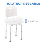 Chaise de Douche siège de Douche Ergonomique Hauteur réglable Pieds antidérapants Charge Max. 136 Kg alu HDPE Blanc