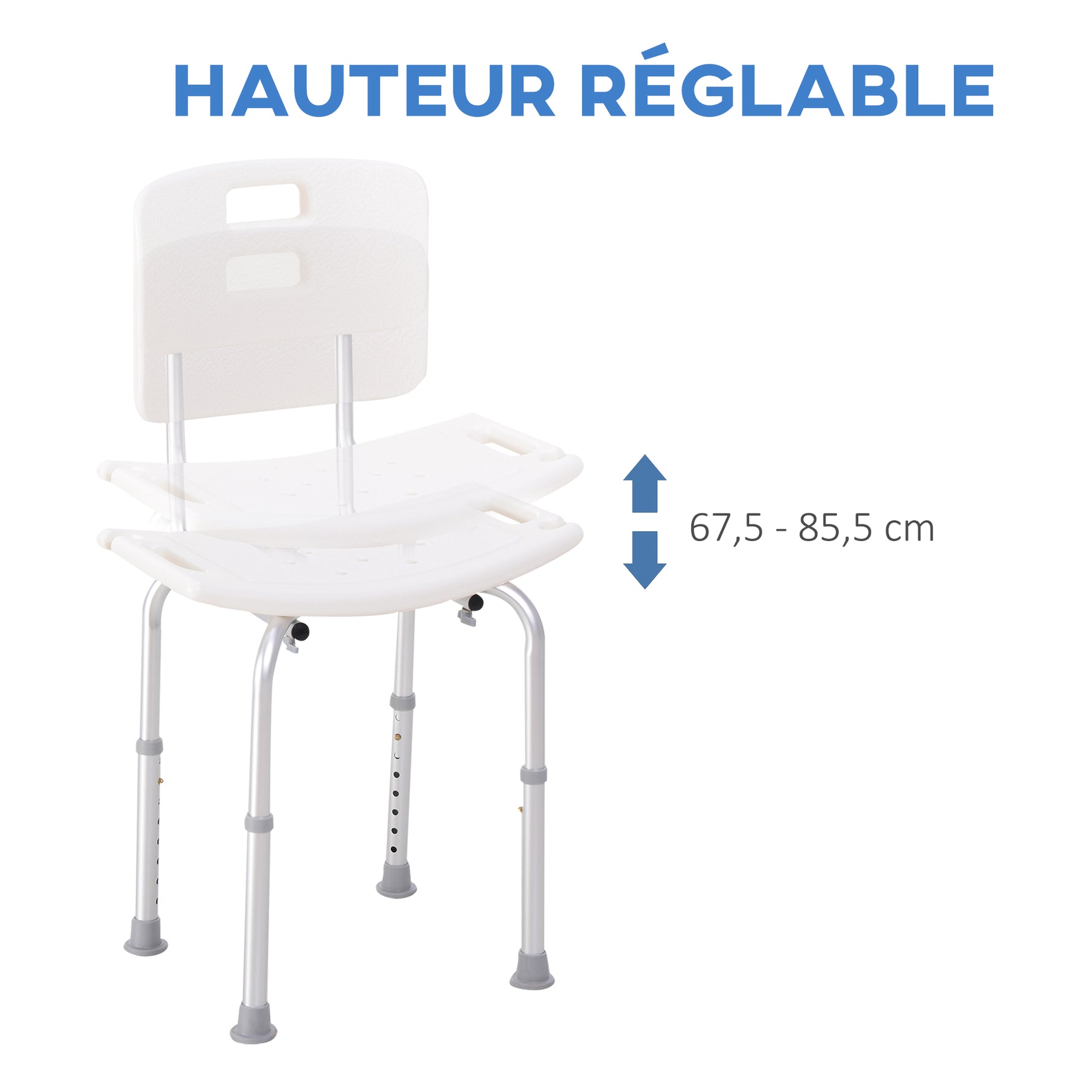 Chaise de Douche siège de Douche Ergonomique Hauteur réglable Pieds antidérapants Charge Max. 136 Kg alu HDPE Blanc