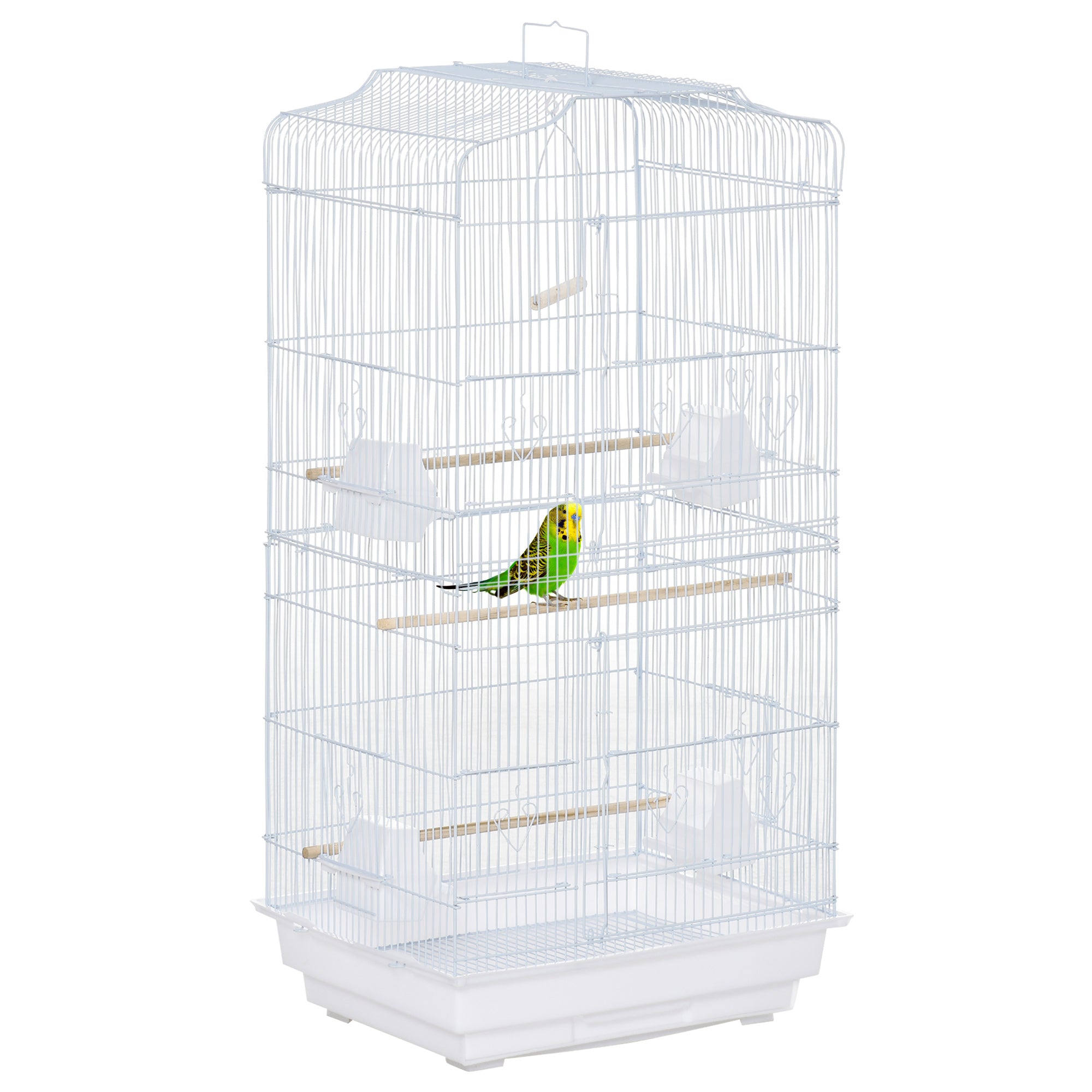 Cage à oiseaux volière avec mangeoires perchoirs plateau excrément amovible cage pour canaris perruches perroquets 46,5 x 35,5 x 92 cm blanc-0