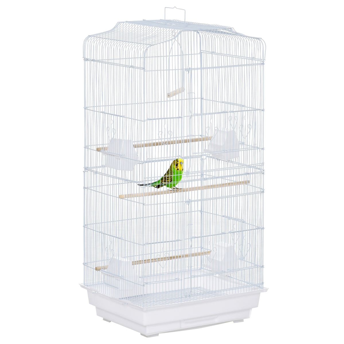 Cage à oiseaux volière avec mangeoires perchoirs plateau excrément amovible cage pour canaris perruches perroquets 46,5 x 35,5 x 92 cm blanc-0
