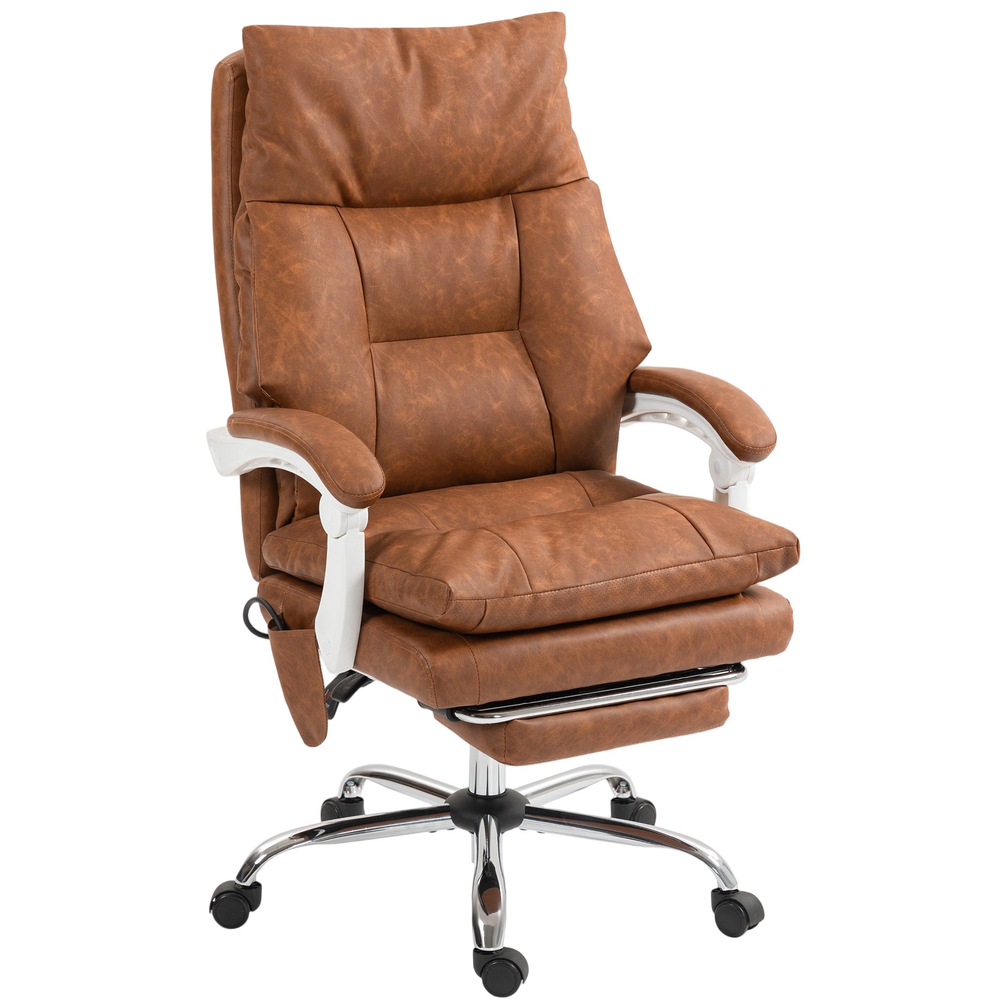 Chaise bureau ergonomique fauteuil de bureau en PU soutien lombaire gonflable dossier inclinable hauteur réglable marron