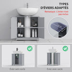Meuble salle de bain sous lavabo - meuble sous-vasque - placard 2 portes avec étagère 60L x 30l x 60H cm - en bois Gris