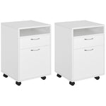 Lot de 2 caissons de bureau rangement de bureau sur roulettes tiroir placard niche panneaux particules blanc