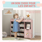 Meuble rangement enfant étagère de rangement pour jouets enfants avec 9 tiroirs en tissu et placard, rose