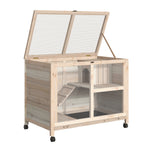 Cage à lapin clapier sur roulettes petit enclos animaux en bois massif 2 étages toit ouvrant plates-formes 91,5 x 53,3 x 73 cm bois naturel