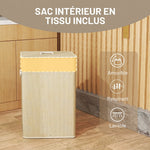 Panier à linge 72 L, corbeille à linge sale en bambou avec couvercle, poignées en corde, doublure amovible, crème