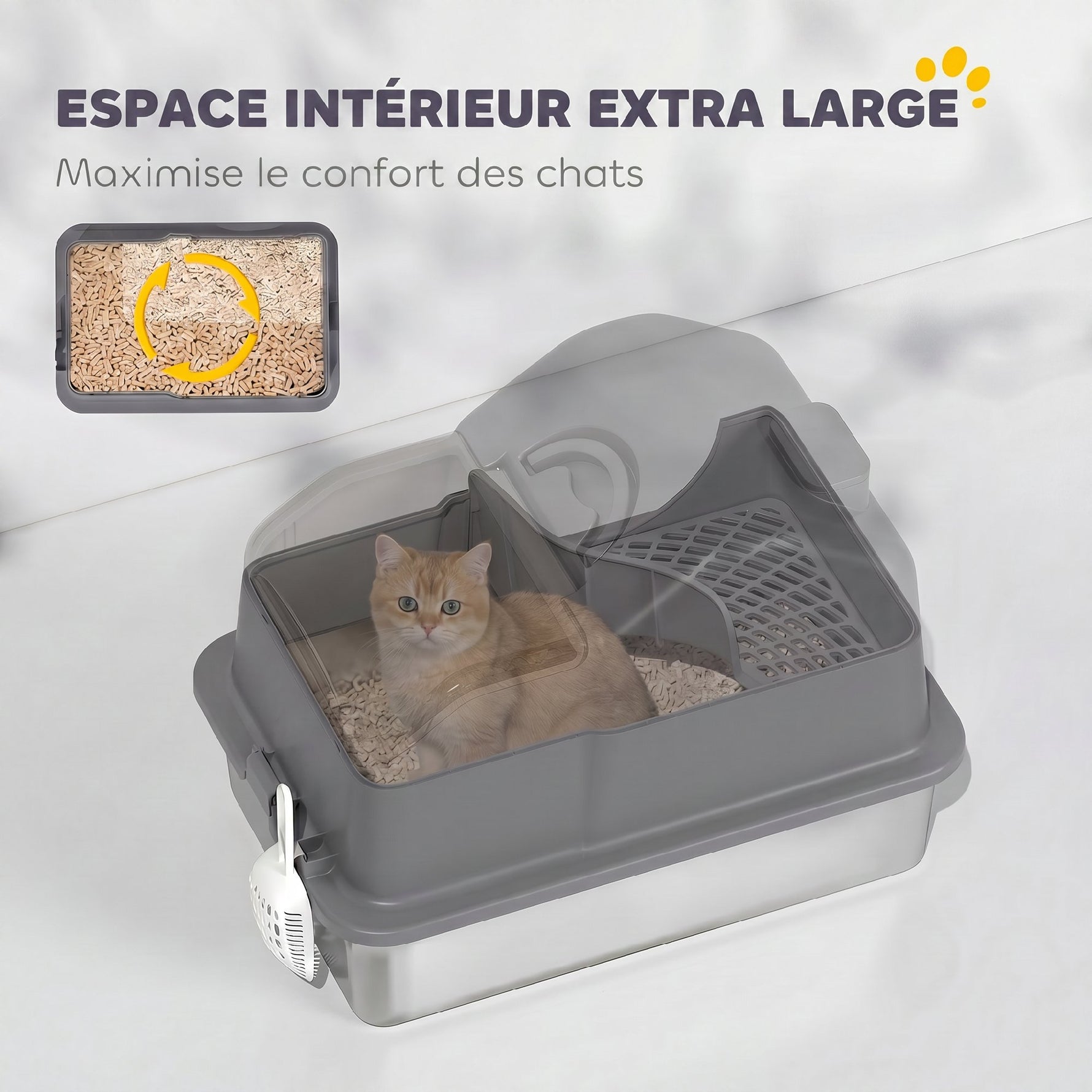 Maison de Toilette pour Chat avec Couvercle Amovible et Fermé, Côtés Hauts, 60,5x40,5x45cm, Gris Foncé