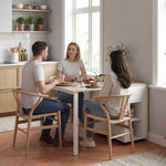 Table à manger pliante pour 6 personnes 39-168 cm, table de cuisine avec 2 tiroirs et 4 étagères ouvertes, blanc