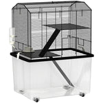 Cage hamster cage rongeur 3 étages avec roulettes plate-forme et échelle en fil d'acier 57 x 43 x 74 cm noir