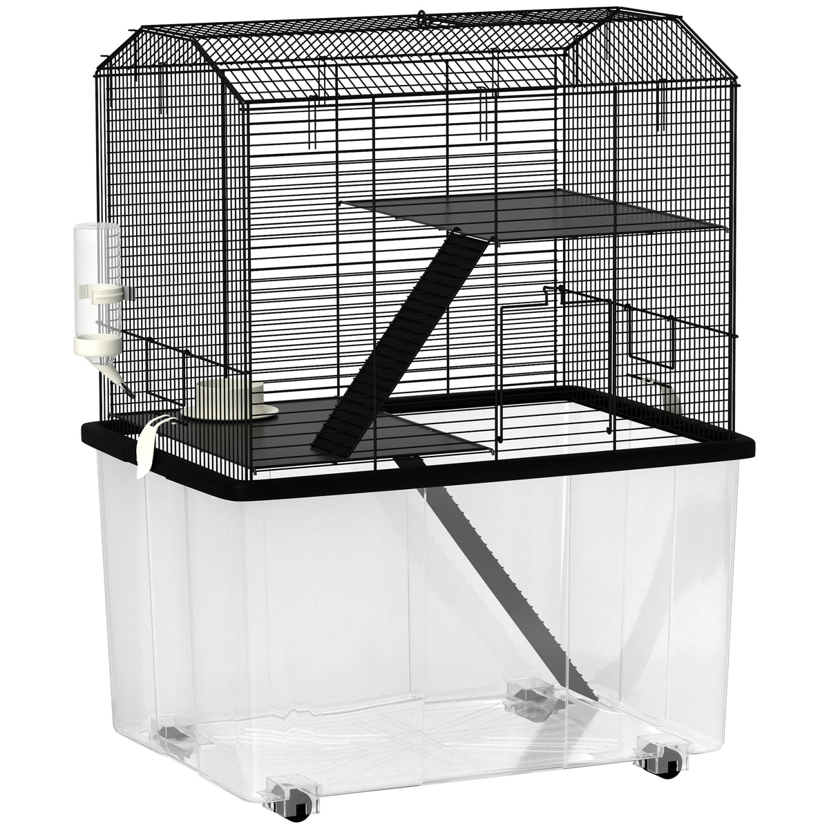 Cage hamster cage rongeur 3 étages avec roulettes plate-forme et échelle en fil d'acier 57 x 43 x 74 cm noir