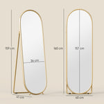 Grand miroir sur pied, miroir ovale, cadre en métal doré, avec support pour entrée, chambre, dressing, 40 x 160 cm
