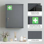 Armario botiquín de pared de acero, armario para medicamentos de 3 niveles con puerta con cerradura y 2 llaves, 40x15x53,5 cm, gris