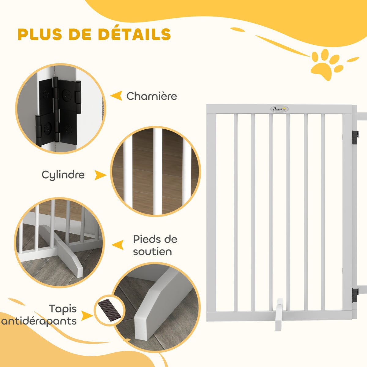 Barrière de sécurité modulable pliable pour animaux de compagnie avec pied de support, bois massif, 206 x 35,5 x 76 cm