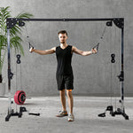Appareil de musculation double poulie vis à vis crossover, charge libre avec haltère 2 x 50kg dim. 245L x 85l x 207H cm