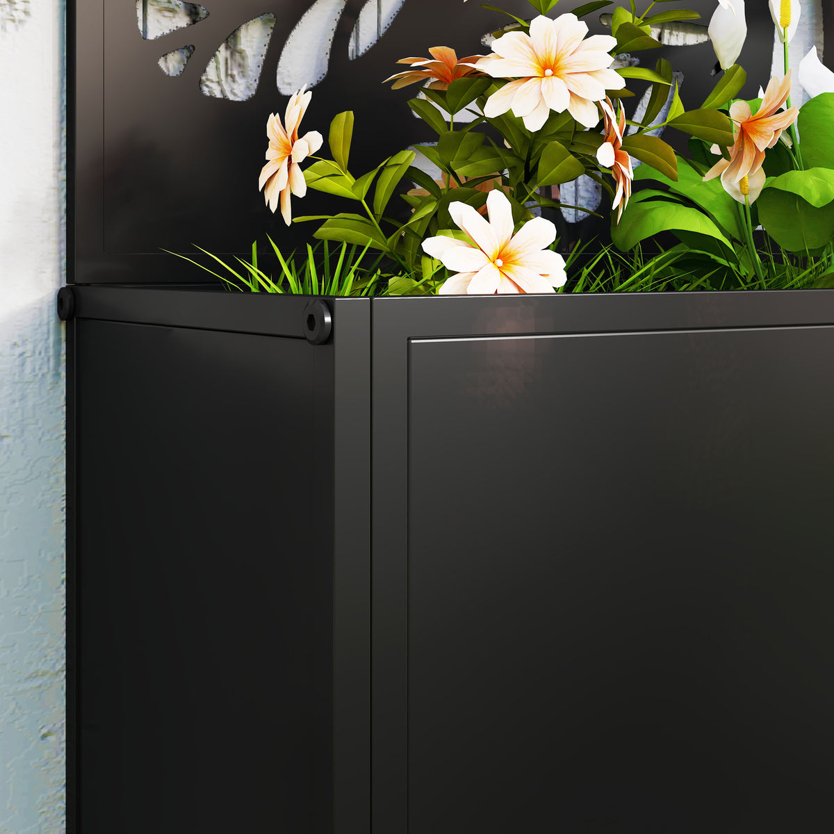 Jardinière avec brise-vue paravent treillis pour Plante Grimpante, bac à Fleurs - dim. 61L x 23l x 113H cm