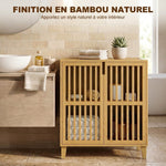 Mobiletto da bagno stretto in bambù, mobile contenitore da terra, 2 ante a persiana e ripiano regolabile, naturale