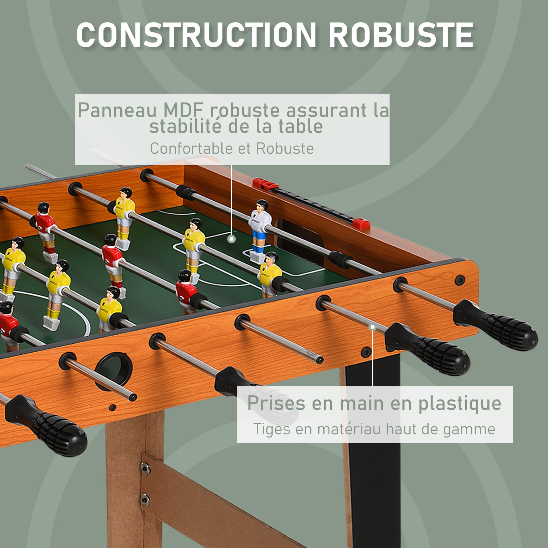 Mini babyfoot, table de baby-foot, en MDF, 22 joueurs, 2 balles, 2 panneaux de scores, 84,5L x 40l x 61,2H cm