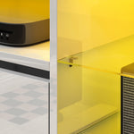 Meuble TV 120 cm, meuble télé pour téléviseur jusqu'à 55 pouces éclairage LED et télécommande étagères en verre blanc