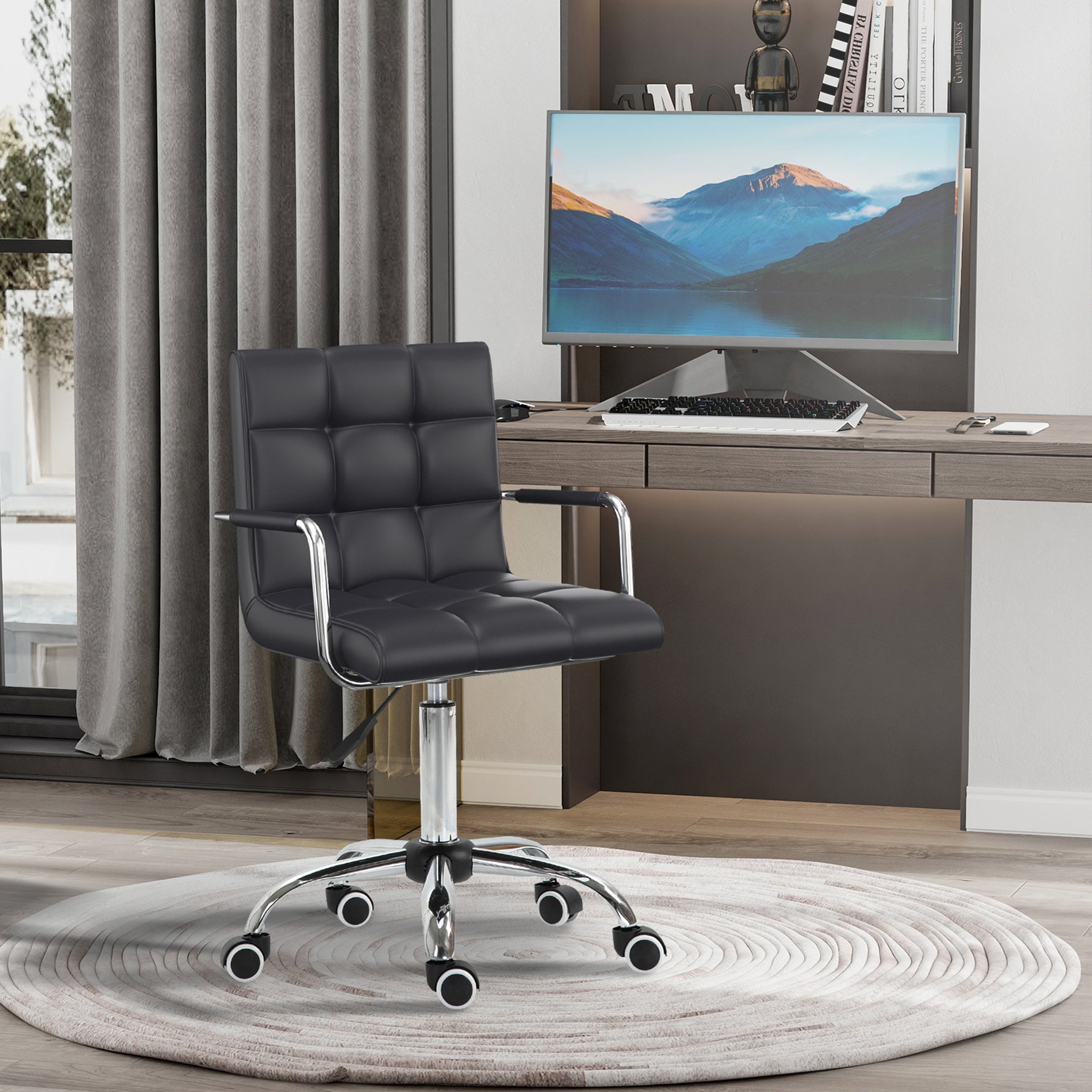 Chaise de bureau fauteuil manager pivotant hauteur réglable revêtement synthétique capitonné noir