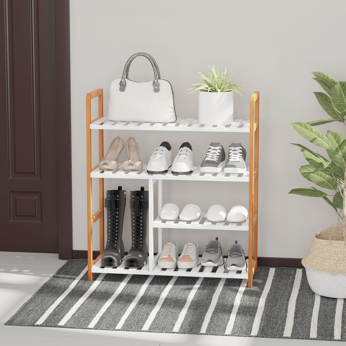 Etagère à Chaussures - étagère de Rangement - Meuble Chaussures 4 Niveaux Bois de pin étagères à Lattes MDF Blanc