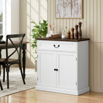 Credenza da soggiorno, mobile contenitore con 2 ante, cassetto silenzioso, ripiano regolabile, 80x40x85cm, bianco e marrone
