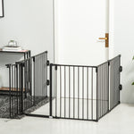 Barrière de sécurité barrière de protection cheminée parc enclos chien pliable modulable 6 panneaux avec porte sans perçage 362,5 x 76 cm noir