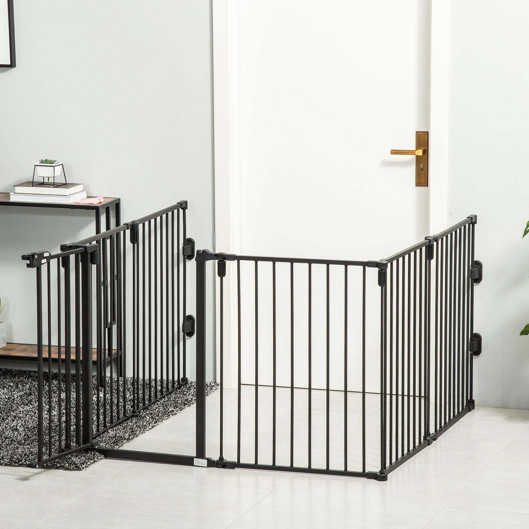 Barrière de sécurité barrière de protection cheminée parc enclos chien pliable modulable 6 panneaux avec porte sans perçage 362,5 x 76 cm noir