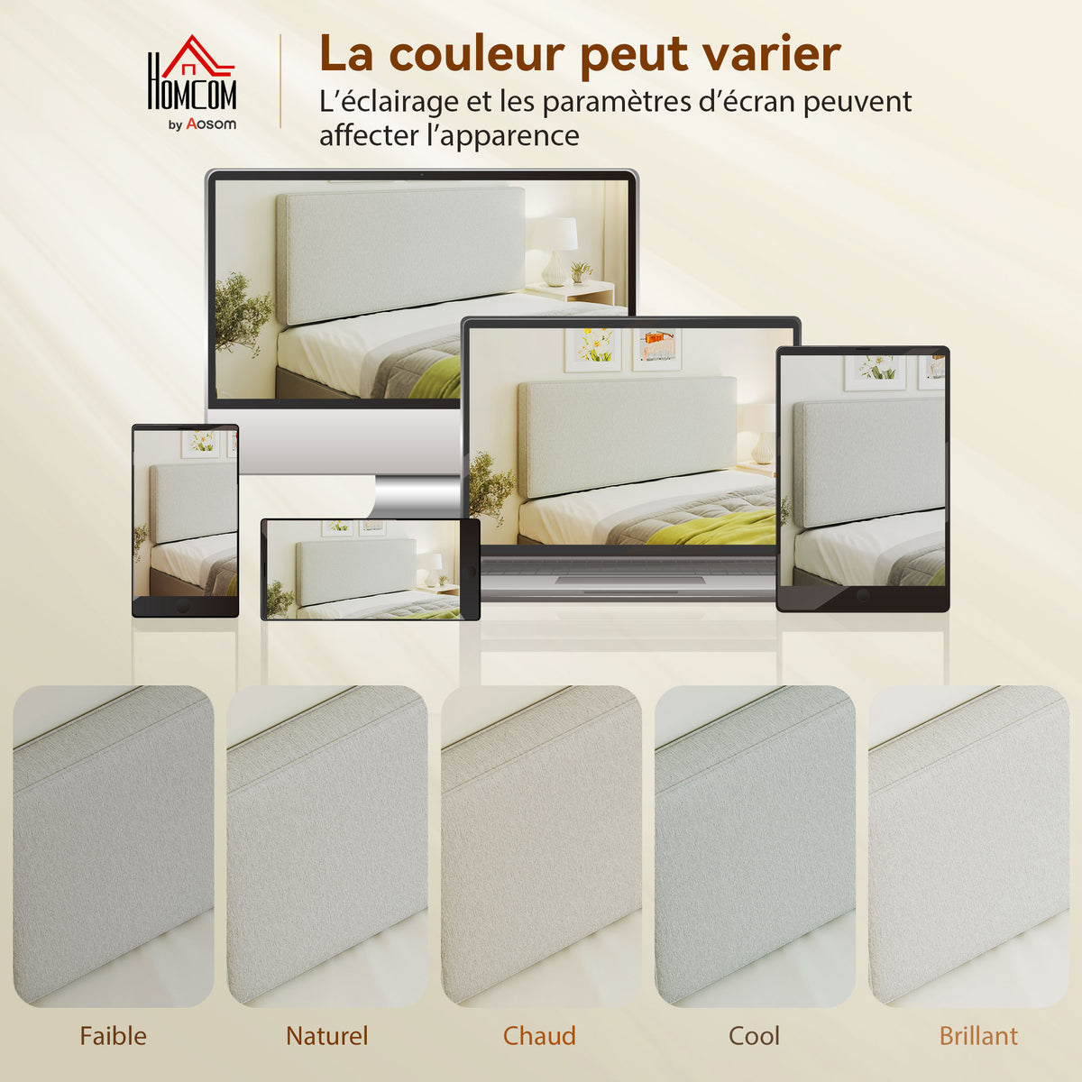 Tête de lit murale en lin, 140 x 60 cm, tête de lit suspendue rembourrée pour chambre à coucher, crème