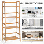 Etagère échelle en bambou 4 niveaux bibliothèque style naturel 48L x 31,5l x 120H cm