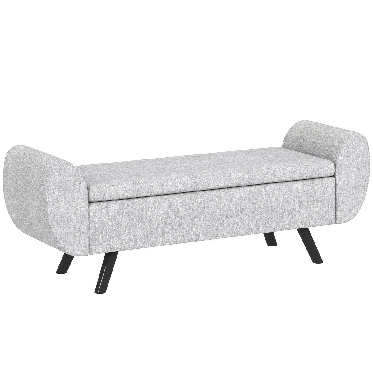 Banc de rangement 53,8L avec siège rembourré en lin et accoudoirs, pour salon, chambre, entrée, 132 x 42 x 50 cm, gris