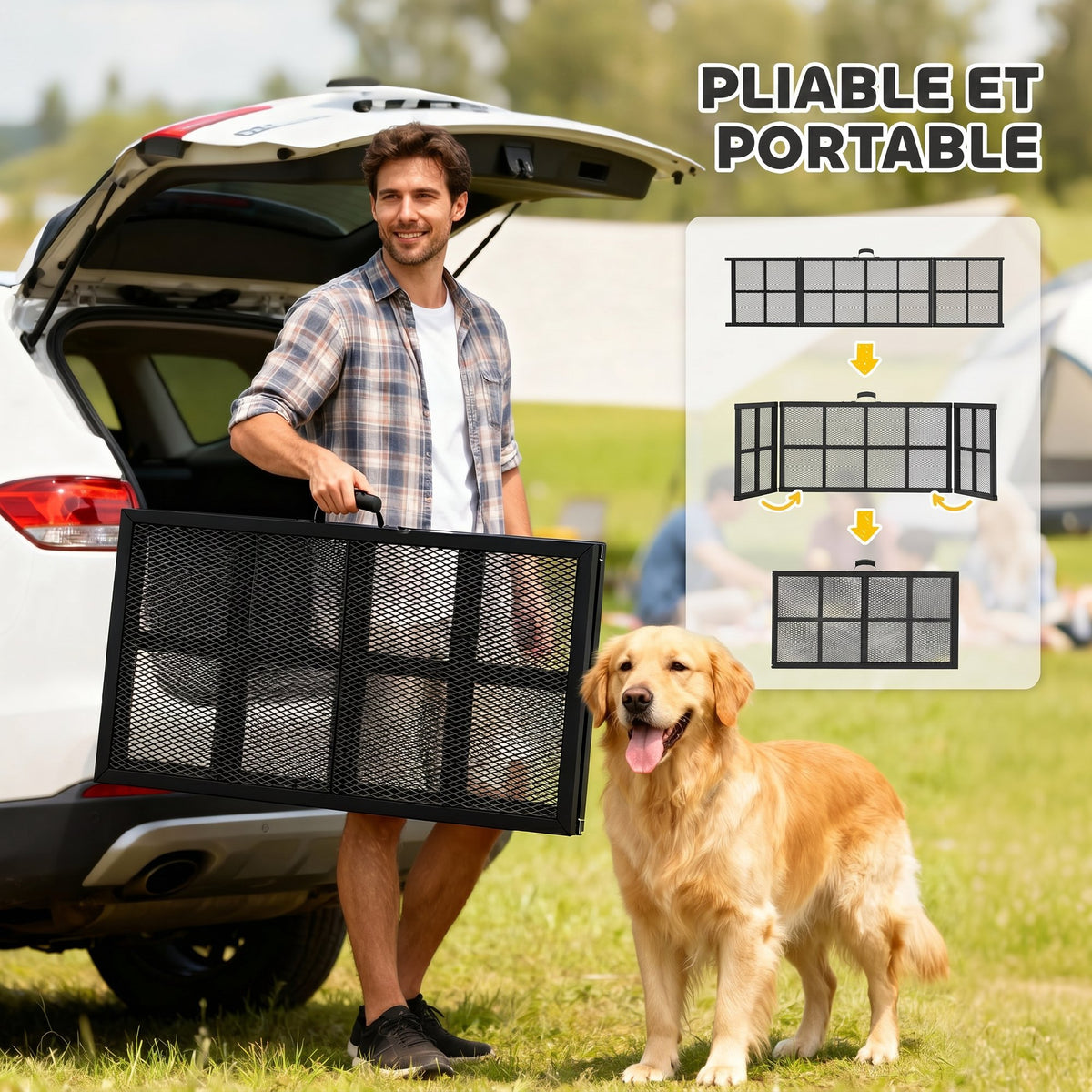 Rampe pour Chien Pliable en Acier, Escalier pour Chien avec Surface Antidérapante, Charge 180 kg, 191 x 50 x 4 cm, Noir