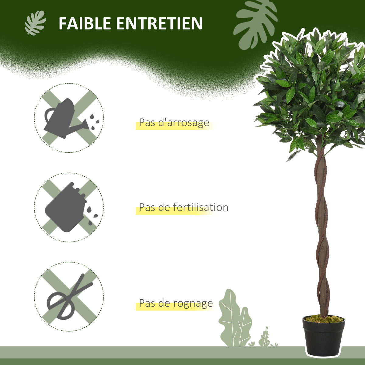 Lauriers artificiels topiaires 1,20H m - Lot de 2 lauriers Boules artificiels - 741 Feuilles réalistes par