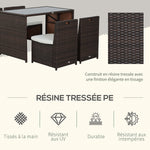 Ensemble salon de jardin encastrable 4 chaises monoblocs avec coussins déhoussables et table résine tressée