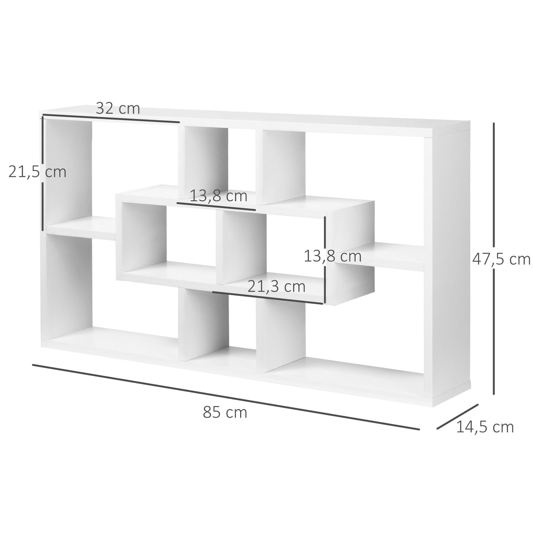 Étagère murale bibliothèque 8 cubes, meuble de rangement, design moderne, 85 x 14,5 x 47,5 cm, blanc