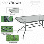 Table de Jardin rectangulaire dim. 140L X 80l x 70H cm métal époxy Gris Plateau Verre trempé