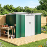 Abri de jardin 3,6 m² 280 x 130 x 172 cm kit de fondation porte coulissante ventilations acier galvanisé vert foncé
