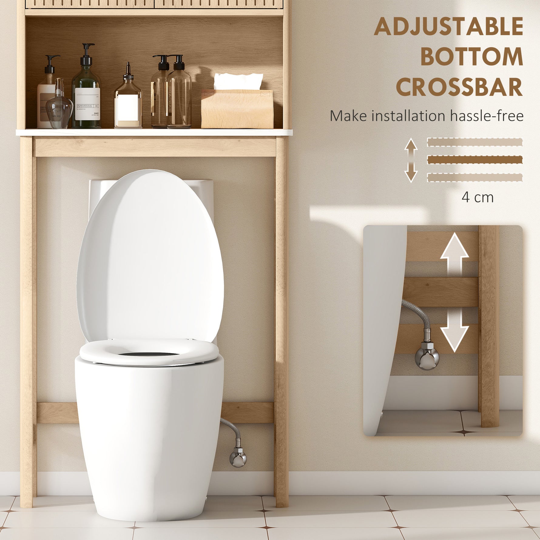 Meuble WC dessus de toilette meuble toilettes WC rangement avec placard à double porte étagères  66 x 25 x 168 cm, chêne
