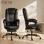 Chaise de bureau ergonomique, fauteuil de bureau inclinable en pu avec repose-pieds rétractable, hauteur réglable, noir