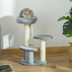 Arbre à chats 2 griffoirs grattoirs sisal naturel 3 plateformes corde à grimper dim. Ø 40 x 65H cm peluche haute densité 500 g/m² gris