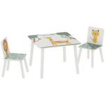 Table enfant avec chaise, ensemble table et 2 chaises enfant en bois, motifs animaux, 60 x 60 x 44 cm, vert