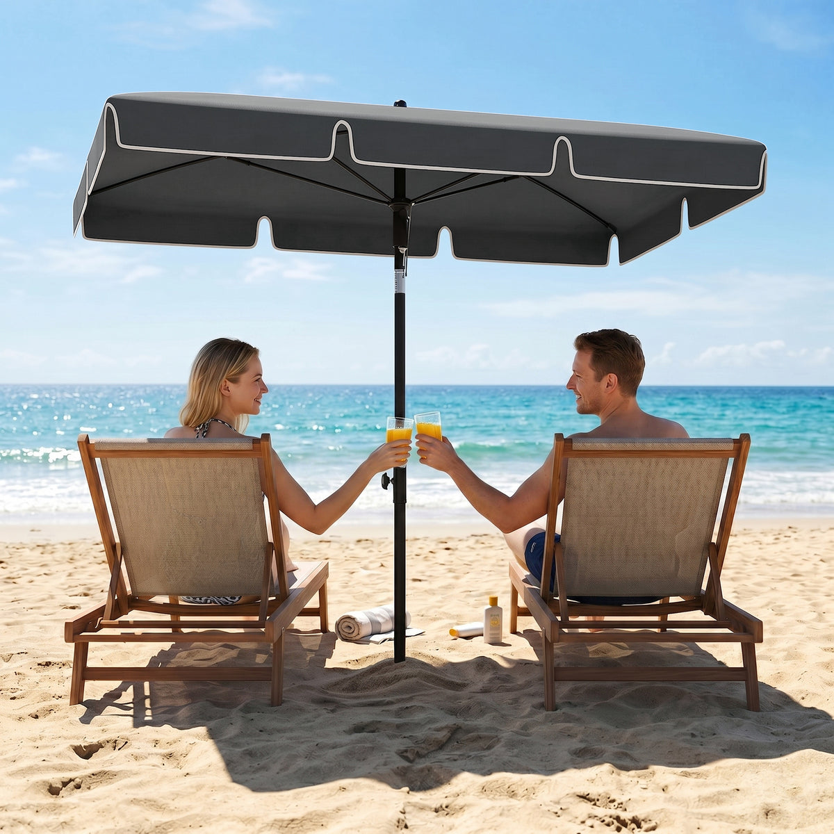Parasol de jardin Parasol droit rectangulaire inclinable alu métal polyester haute densité 2 x 1,3 m gris