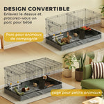 Cage pour petits animaux 2 en 1 avec dessus amovible enclos lapin 2 zones séparées rampe 121 x 61 x 61 cm en acier noir
