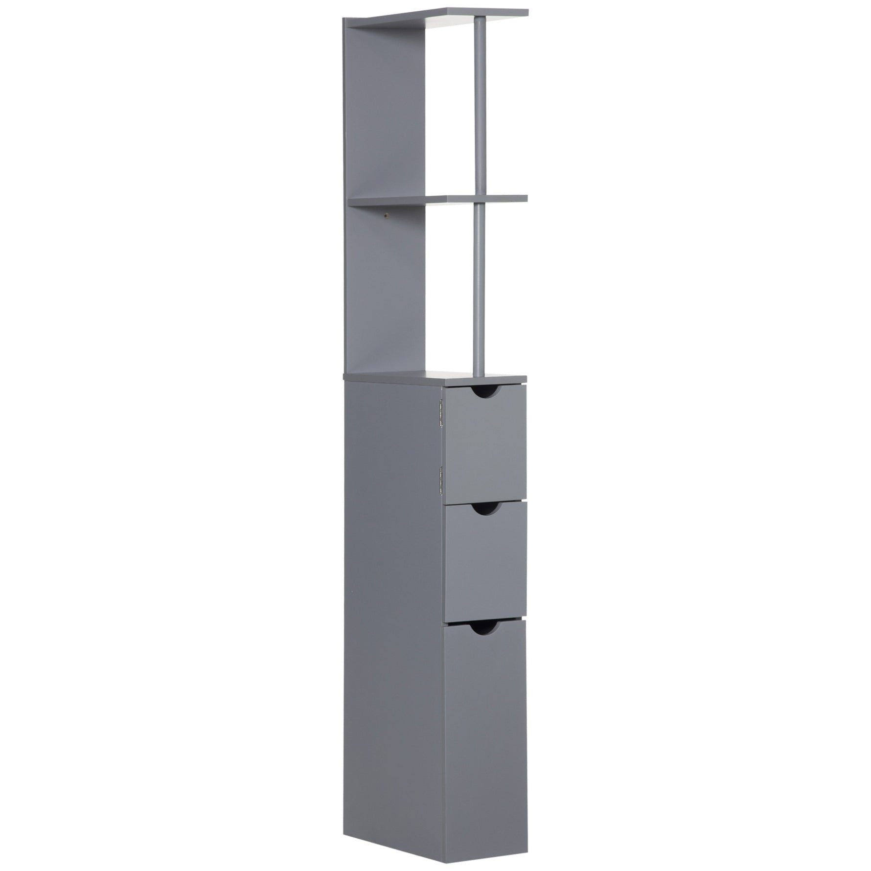 Meuble colonne salle de bain armoire de salle de bain avec tiroirs étagères ouvertes placard 15 x 33 x 136,8 cm gris