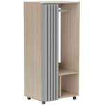 Mobile wardrobe storage cabinet with curtain, hanging rod, 60 x 40 x 128 cm, natural wood effect