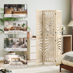 Paravent interieur en bois 3 panneaux 120 x 170 cm, pliable et portable, motif de feuille, design amovible, bois naturel