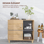 Meuble de salle de bain, meuble de rangement avec compartiments ouverts et placard, dim. 80 x 35 x 70 cm, bois naturel
