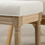 Voetenbank voor woonkamer, hocker, gestoffeerde zitting met linnenlook en poten van rubberhout, 42 x 32 x 46,5 cm, beige