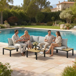 Salon de Jardin Modulaire 6 Pièces Ensemble Canapé Extérieur Transformable en Lit Table Basse et Plateaux Latéraux Gris