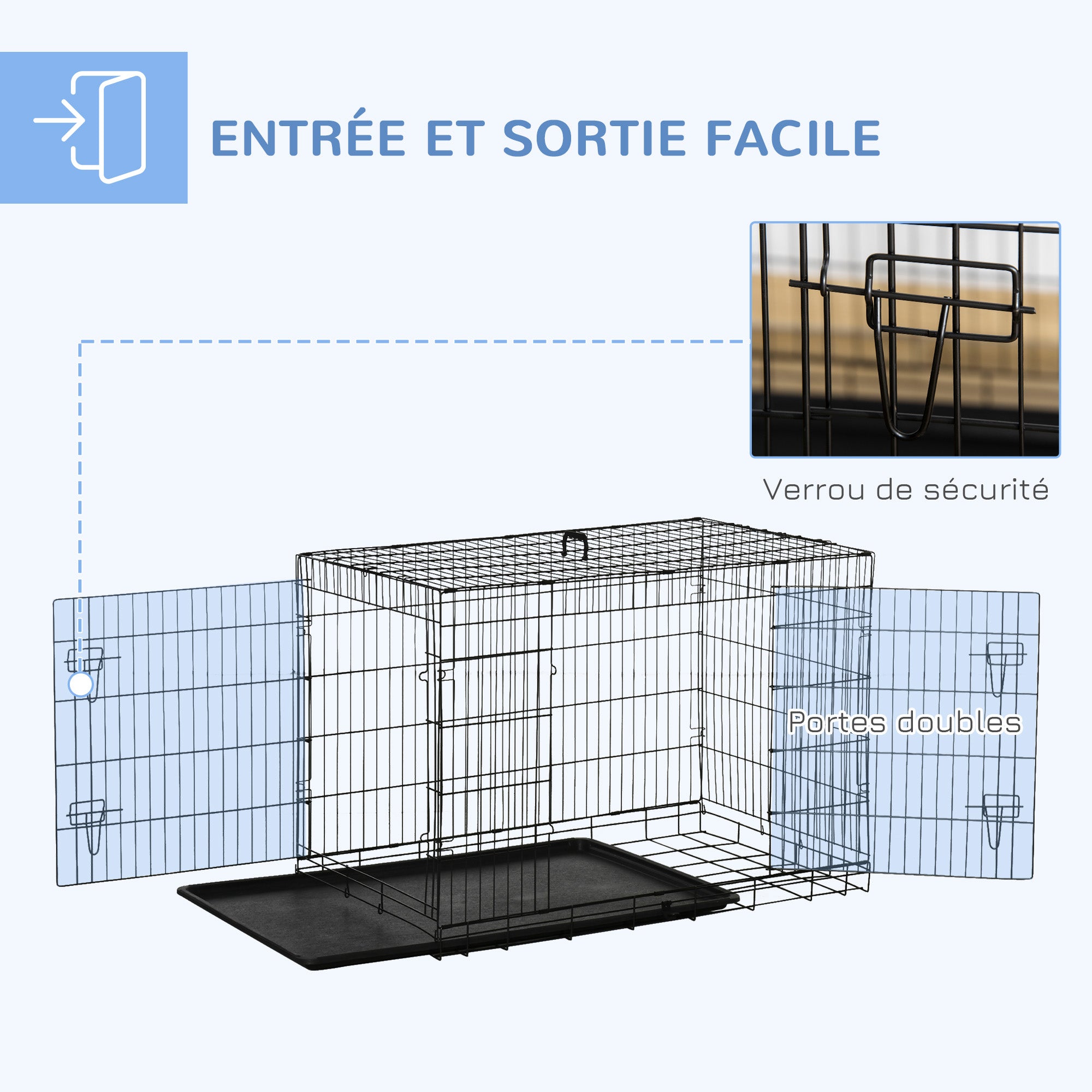 Faltbare Hundetransportbox aus Stahl, 2 abschließbare Türen, 106L x 71,5B x 76H cm, schwarz