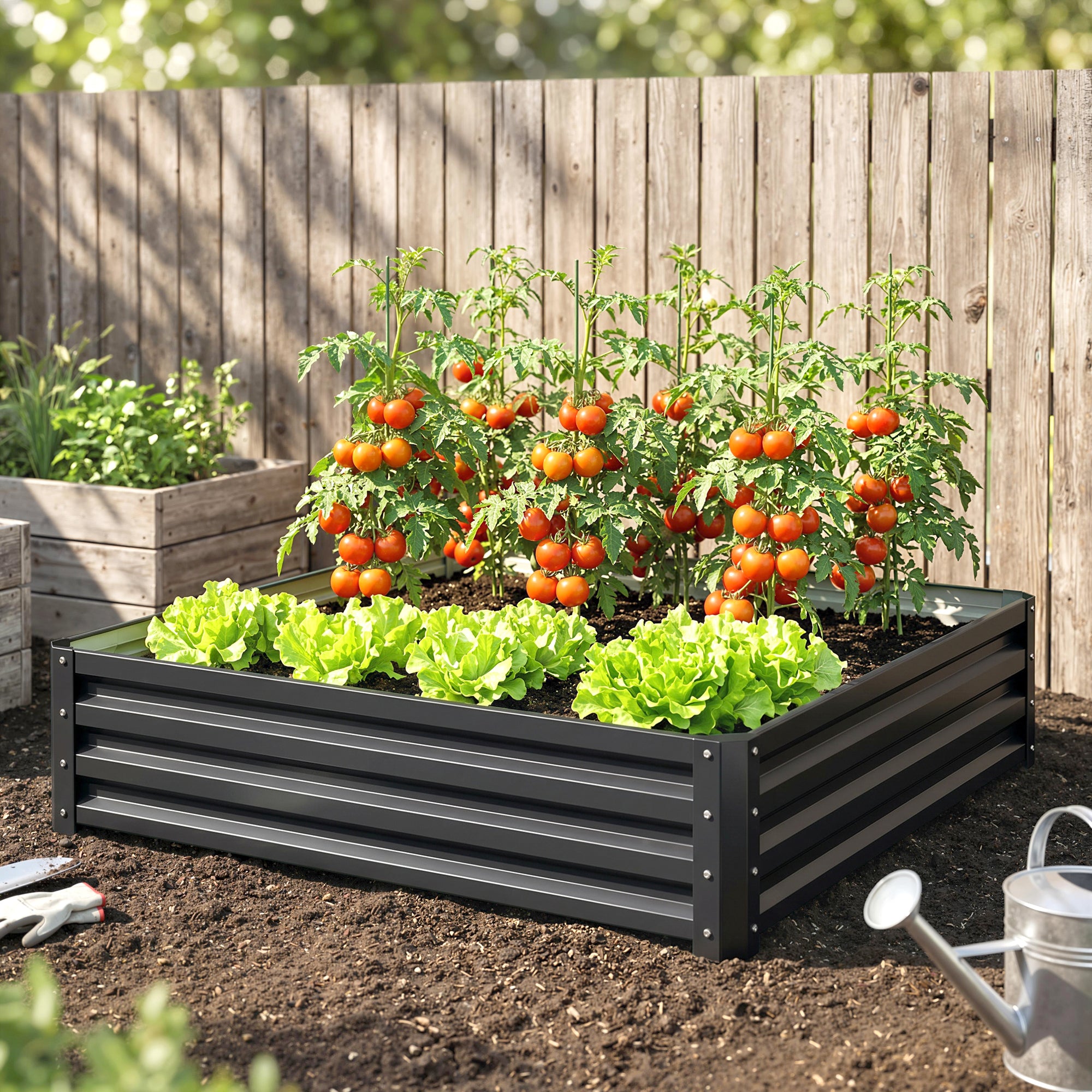 Carré potager de jardin acier galvanisée 120 x 120 x 30 cm gris